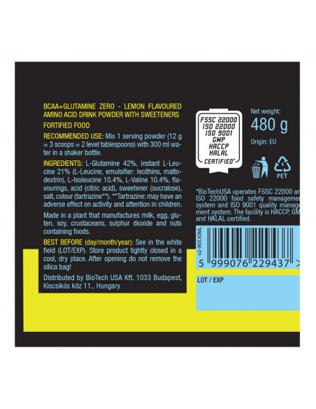 Biotech BCAA+Glutamina Zero - 40 servidas