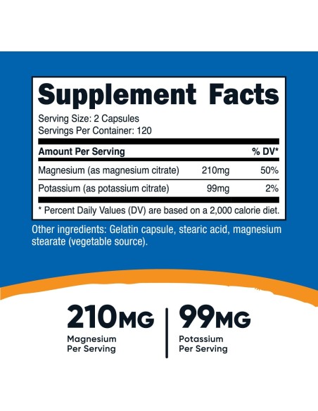 Nutricost Citrato Magnesio + Citrato Potasio 240 Capsulas