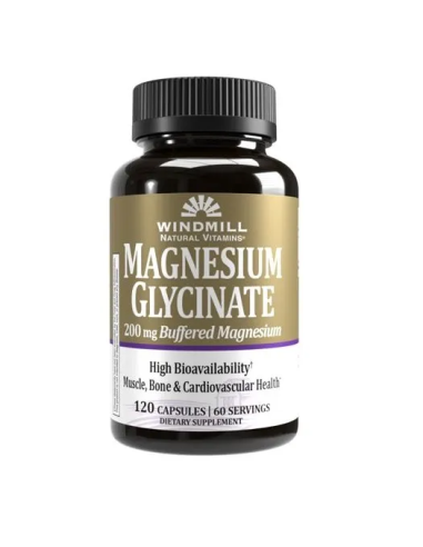 Glycinate de Magnesio 200mg - 120 tabletas - Windmill Natural Vitamins