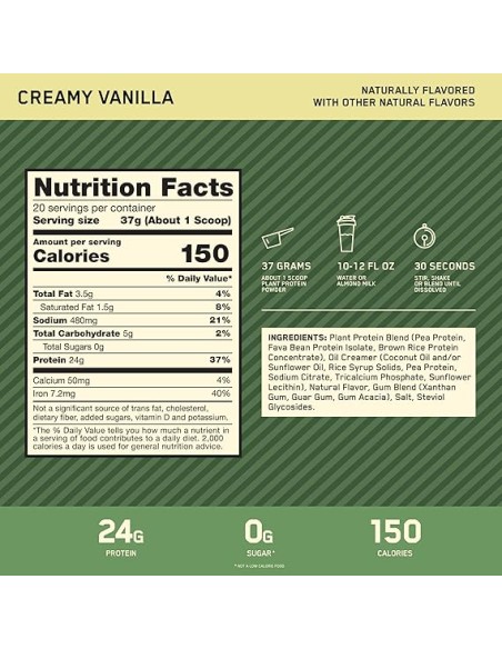 Optimum Nutrition Vainilla Sample 100% Plant Protein Gold Standard 1 Servida