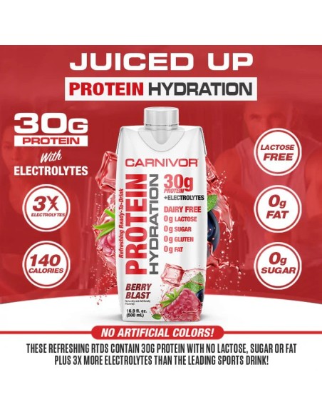Carnivor Hydration RTD 12× Berry Blast – 30 g Proteína + Electrolitos